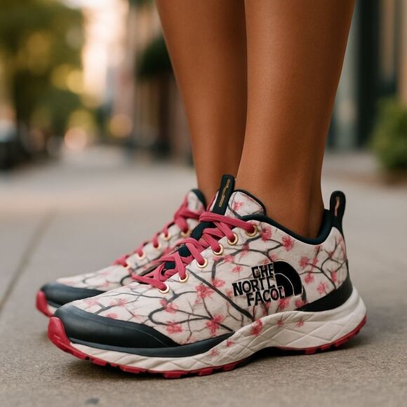 Women's The North Face Spreva Tokyo Cherry Blossom Print Black Size 7 Sneaker - Picture 1 of 12